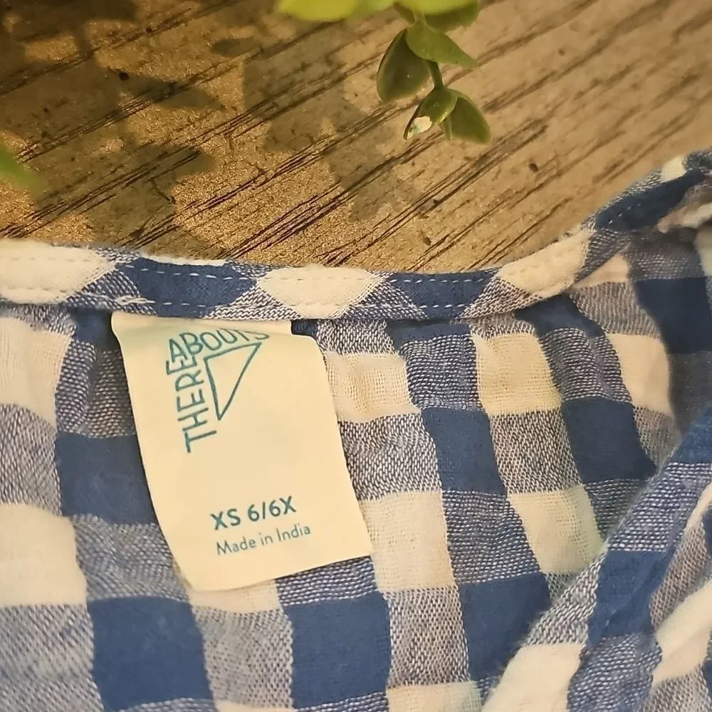 Blue and White Gingham Top and Skirt Set 6X XS 100% Cotton